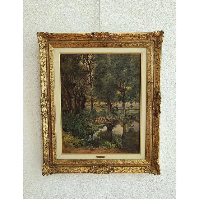 Jules Crosnier, Prairie aux environs de Genève, 1893, Watercolor & Gouache on Canvas, Framed For Sale - Image 12 of 12