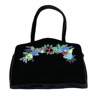Lulu Guiness Felt Embroidered Velvet Bag For Sale