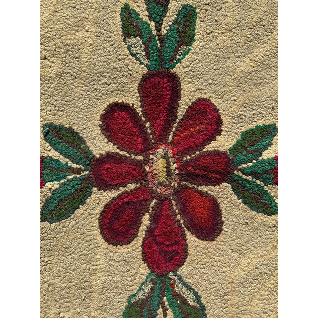1940s Vintage Hand-Hooked Floral Folk Art Rug Textile For Sale - Image 5 of 6