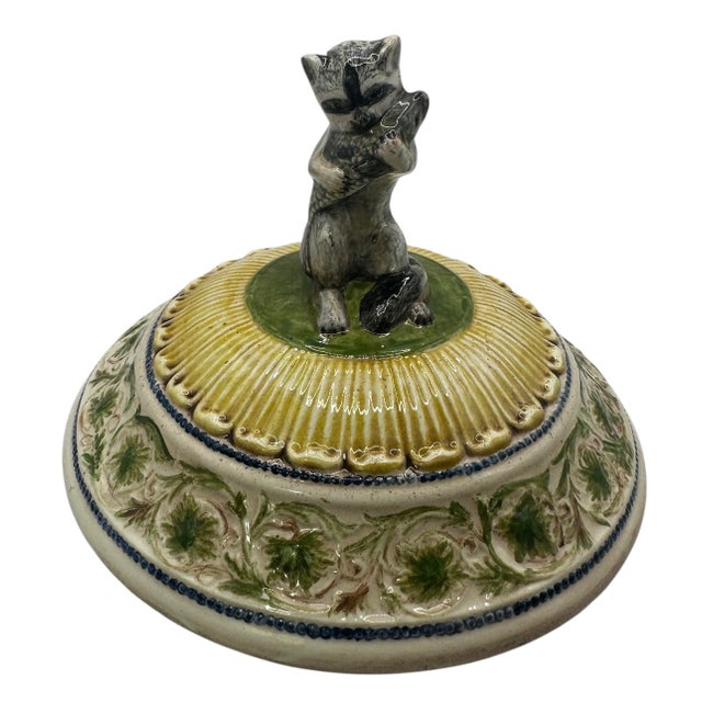 Vintage Majolica Style Covered Tureen With Gnomes and Wing Gryphon Handles For Sale - Image 11 of 12