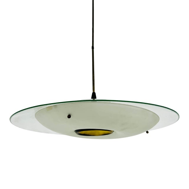 Italian Midcentury Brass and Glass Chandelier, 1950s For Sale