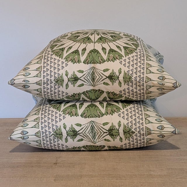 Traditional Thibaut Cairo Pillows in Green - Double Sided Pair For Sale - Image 3 of 8