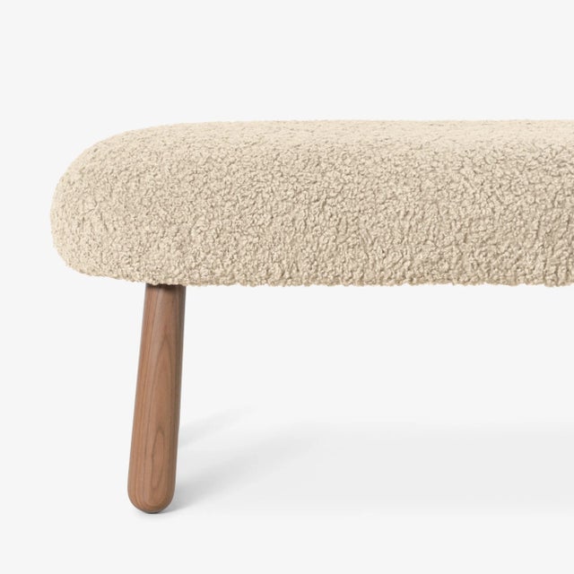 Wood Wooly Bench in Natural Faux Lambswool & Walnut by Object Refinery For Sale - Image 7 of 9