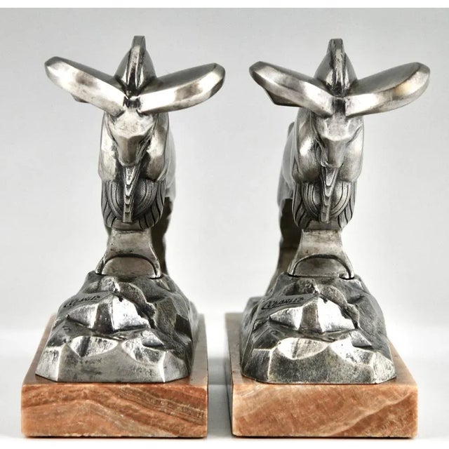 Art Deco Silvered Bronze Ibex Bookends by C. Charles., 1925, Set of 2 For Sale - Image 6 of 10