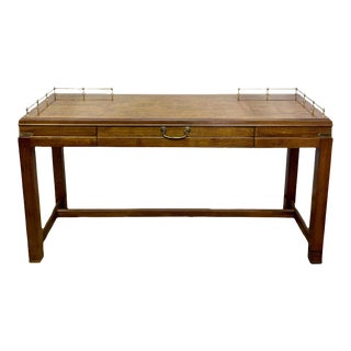 Vintage Lane Campaign Style Solid Oak & Burlwood Console Table For Sale