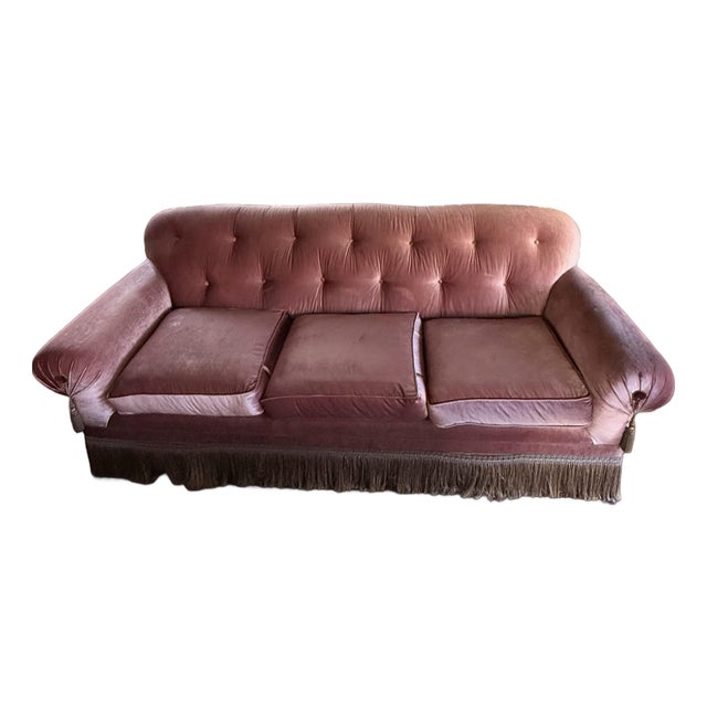 Custom French Import Velvet Silk Rose Designer Hollywood Regency Sofa For Sale