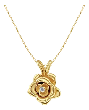 Rose Diamond Necklace 14k Yellow Gold 16"