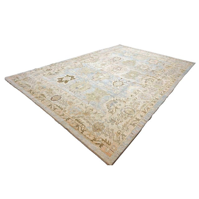 Traditional 21st Century Turkish Oushak Wool 11x17 Light Blue,Yellow & Ivory Handmade Area Rug #1144131 For Sale - Image 3 of 13