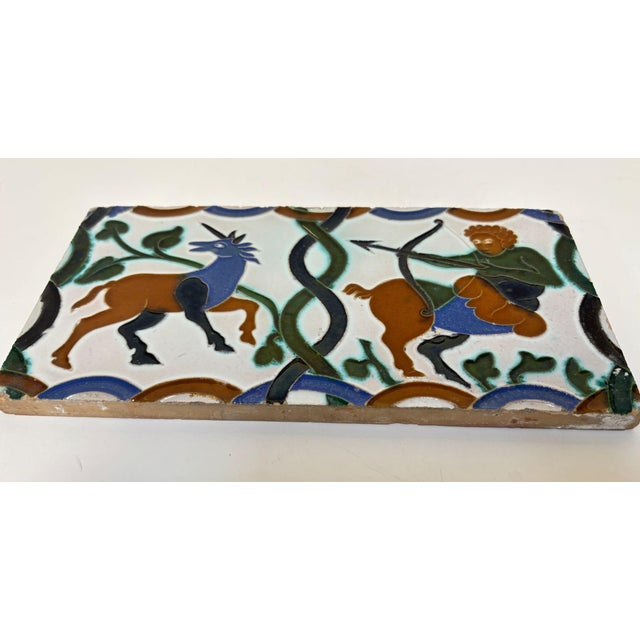 Blue Ramos Rejano Seville Azulejo Hispano-Moresque Tile With Unicorn and Centaur For Sale - Image 8 of 12