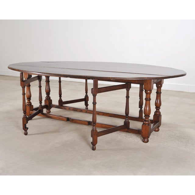 Mid 20th Century English Georgian Style Oak Drop-Leaf Wake Dining Table 7.5 Ft For Sale - Image 5 of 18