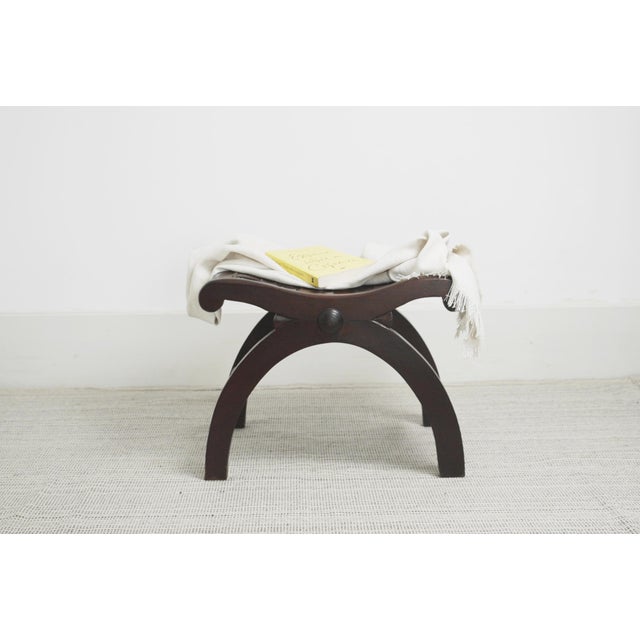 Spanish Revival Wooden and Woven Leather Ottoman, 1940s For Sale - Image 3 of 11