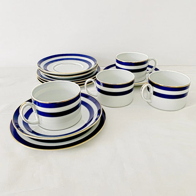 Vintage Spectator Cadet by Ralph Lauren Home Blue Pattern Tea Coffee Cups Breakfast Dessert Service Set - 12 Pieces For Sale - Image 10 of 10