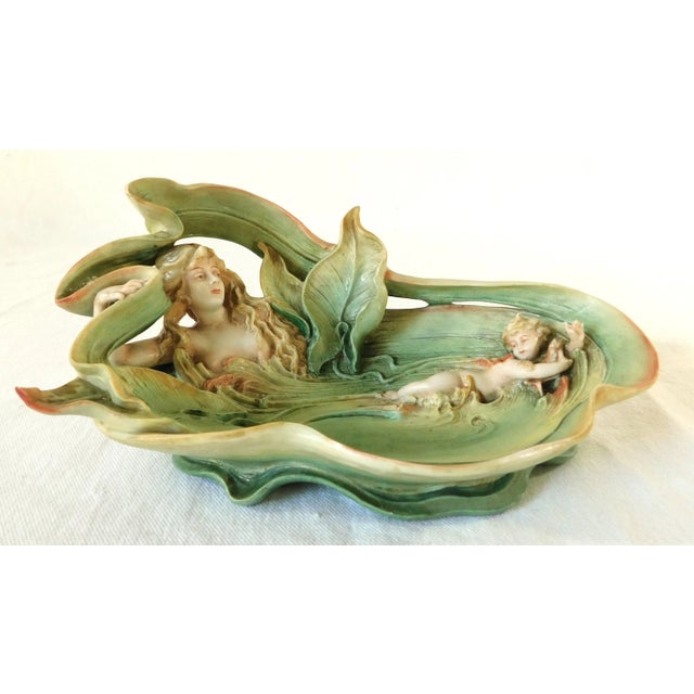 Wonderful antique 19th century figural woman and child porcelain tray. Just Gorgeous! Flowing lines, amazing color scheme,...