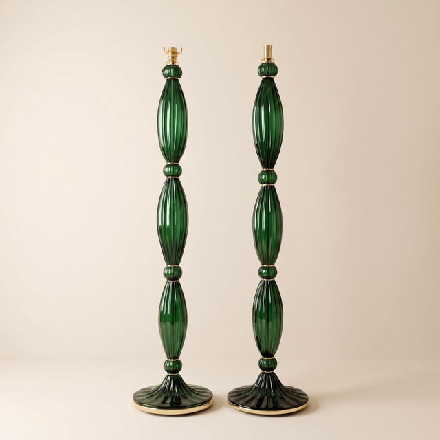 1980s 1980s Mid Century Modern, Murano Glass Green Floor Lamps - Pair For Sale - Image 5 of 15