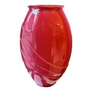 Large Vintage Deco Style Ruby Glass Vase For Sale