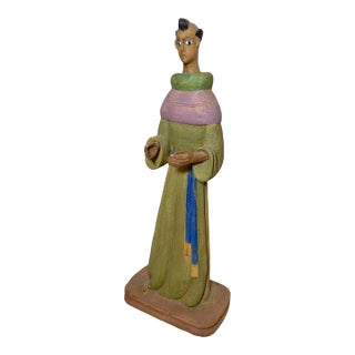 Tall Vintage Original Folk Art Hand Carved Painted Wood Religious Saint Santos For Sale