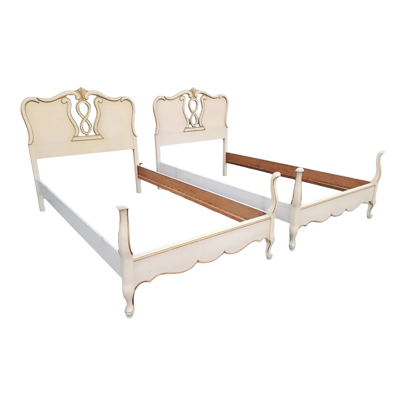 Vintage French Provincial Twin Sized Beds in Cream White and Gold a Pair Chairish