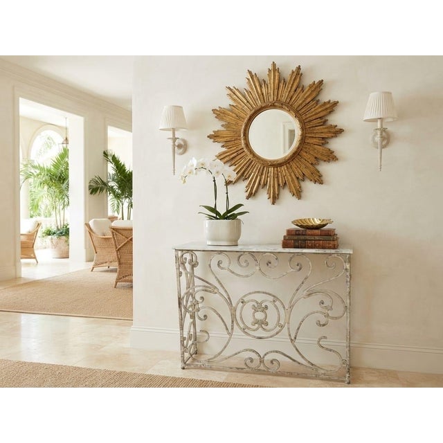 Vintage French Country Whitewashed Wrought Iron Console Table With Marble Top For Sale In West Palm - Image 6 of 12