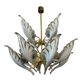 1970s Mid-Century Modern Brass and Gray Murano Glass Chandelier by Franco Luce For Sale