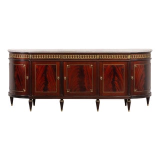 Louis XVI Style Flame Mahogany Sideboard with White Marble Top, 1970s For Sale