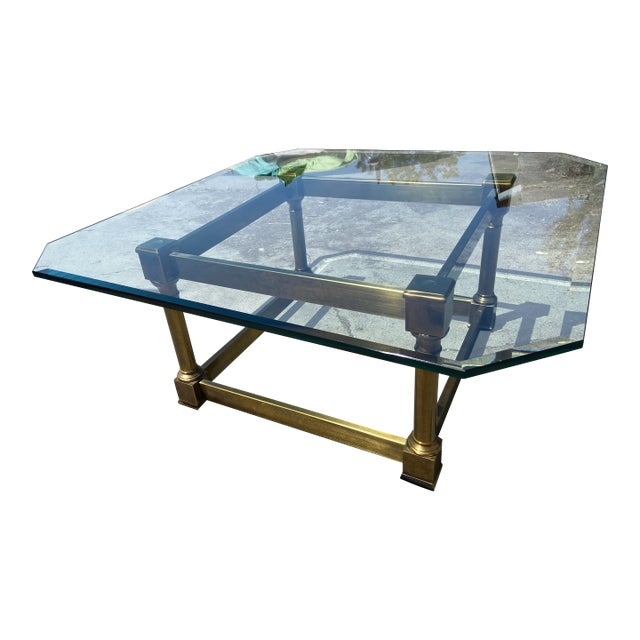 Vintage Mid Century Brass and Glass Coffee Table Attributed to Mastercraft Unmarked For Sale