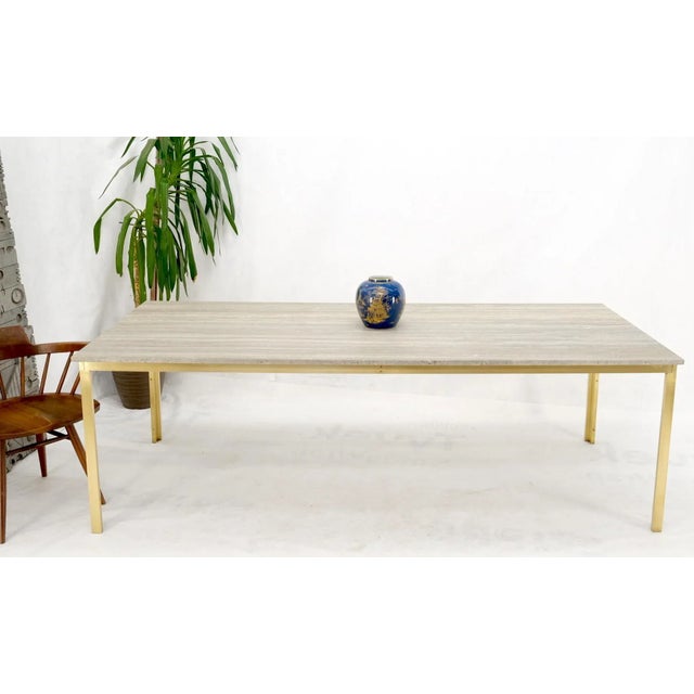 Large Heavy Solid Brass Base Travertine Top Rectangle Dining Table For Sale - Image 9 of 13