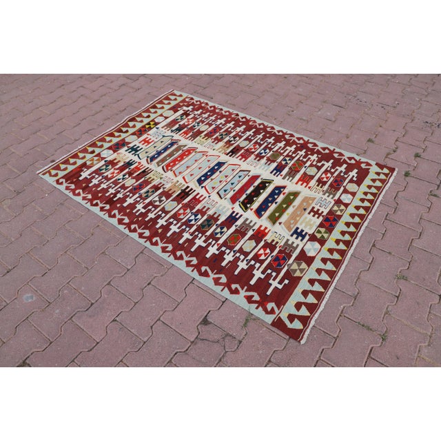 Tribal 1980s Rustic Burgundy Oushak Kilim Rug For Sale - Image 3 of 11