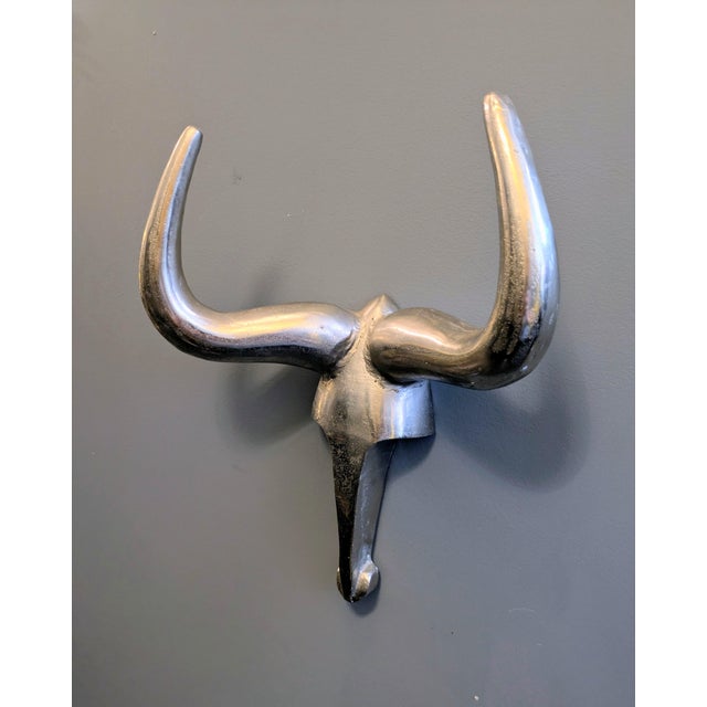 Minimalism 1980s Polished-Aluminum Longhorn Steer Sculptural Wall Art For Sale - Image 3 of 6