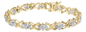 10k Yellow Gold 2.00 Cttw Diamond Cluster and Alternating "X" Link Bracelet (I-J Color, I3 Clarity) - 7"