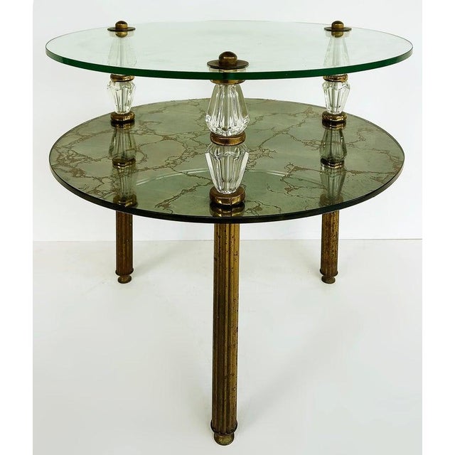 Hollywood Regency Brass, Eglomise Mirrored Side Table 1950s, 2 Tiered For Sale - Image 4 of 7