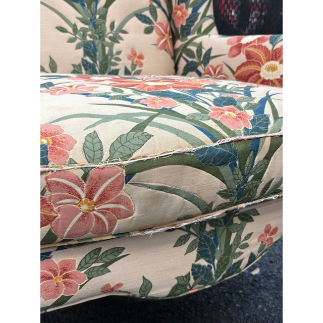 Pink 1970s Palm Beach Style Floral Upholstered Wingback Ethan Allen Chairs - A Pair For Sale - Image 8 of 12