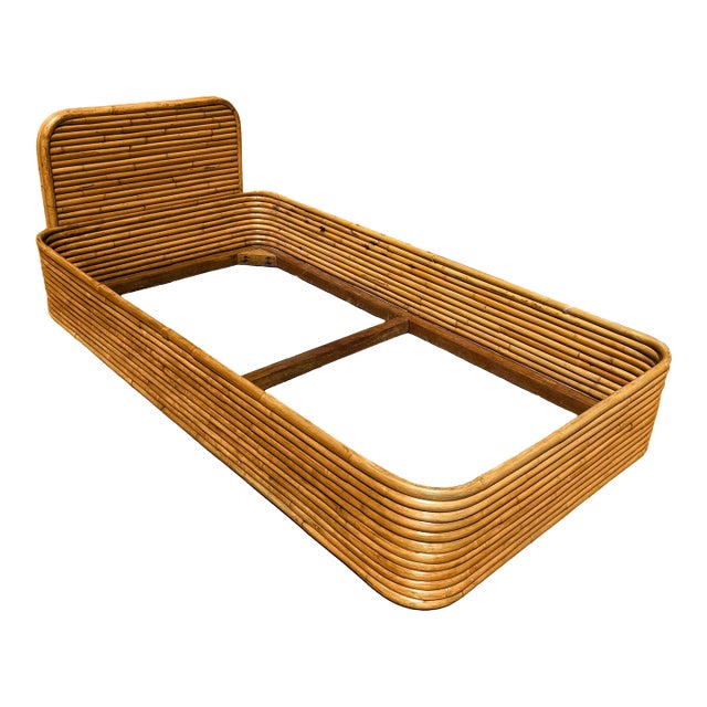 Restored Art Deco Stacked Rattan Twin Size Bed Frame &Headboard, 2 Available For Sale