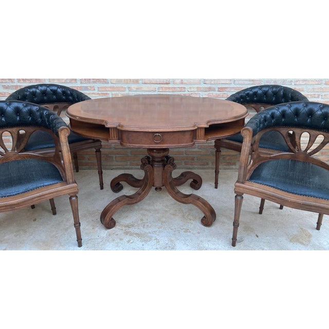 Dining Table with Armchairs in Leather and Walnut, 1950s, Set of 5 For Sale - Image 16 of 18