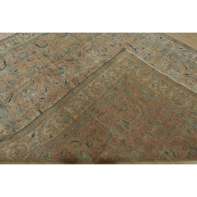Tabriz Rug 9’10” X 12’7” Pink Wool Vintage Distressed Hand-Knotted Carpet For Sale - Image 15 of 15