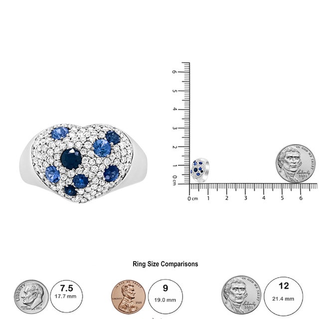 18K White Gold Blue Sapphire and 5/8 Cttw Diamond Cluster Heart Shaped Ring (F-G Color, VS1-VS2 Clarity) - Size 7.5 For Sale In New York - Image 6 of 6