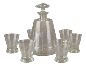 Pre-War Glass Decanter with Glasses, 1930s, Set of 7
