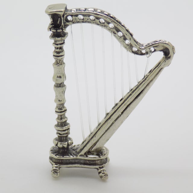 Vintage Italian Handmade Silver and Nylon Harp Miniature, 1970s For Sale - Image 10 of 10
