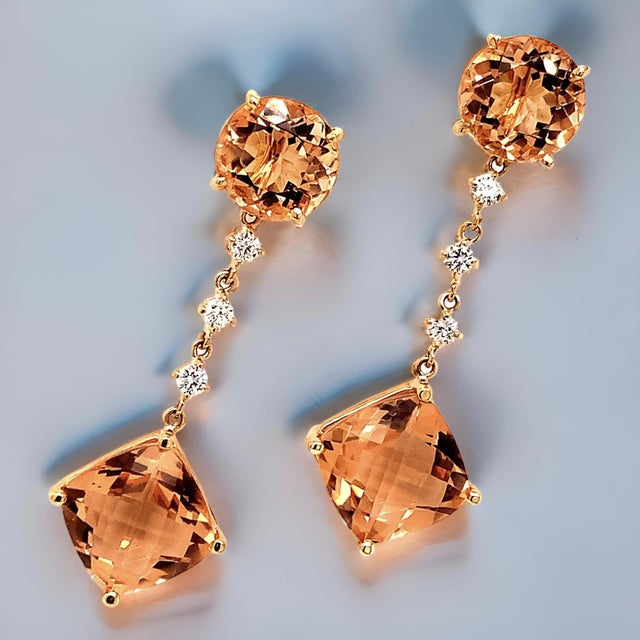 Natural Morganite Diamond Earrings 14k Gold 10.1 TCW Certified For Sale - Image 10 of 14