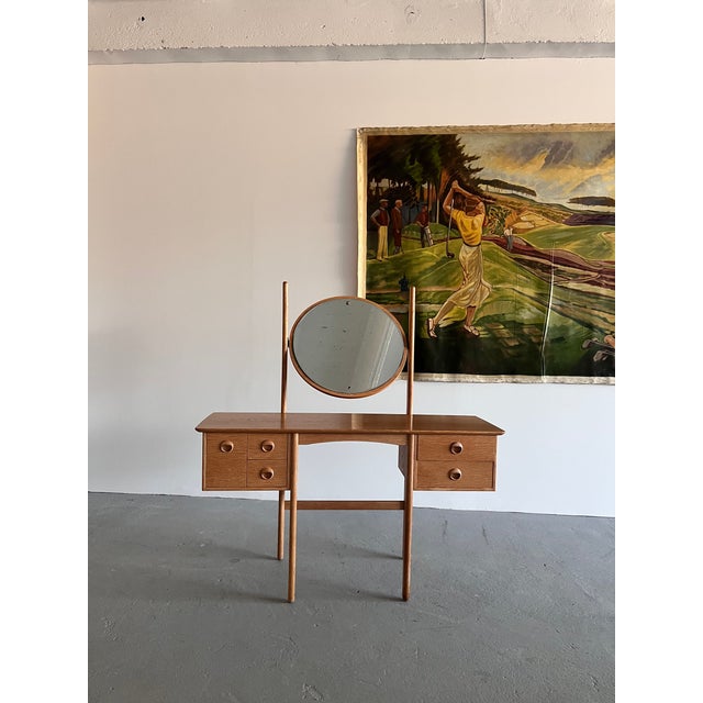 Vintage Norwegian Oak Dressing Table with Mirror, 1970s For Sale - Image 9 of 9
