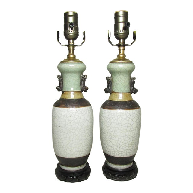 Pair of Chinese Crackle Glaze Lamps For Sale