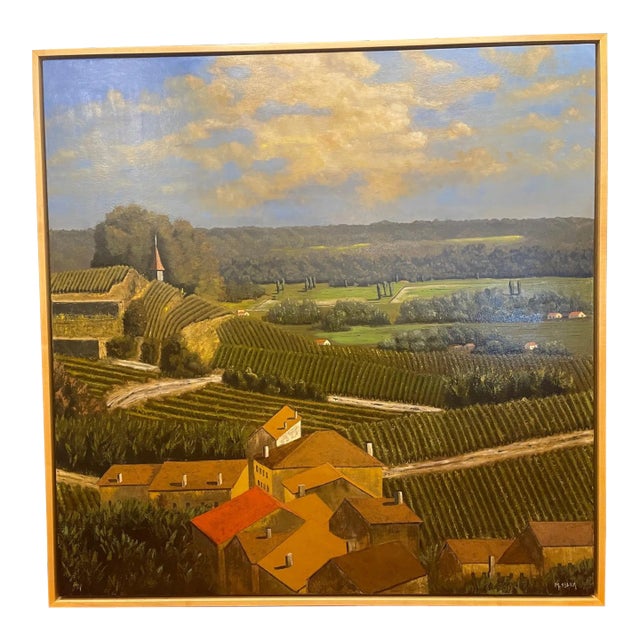 Framed Oil Painting on Linen "Red Tile Roof, St. Emilion, Bordeaux" by Mark Sylva For Sale