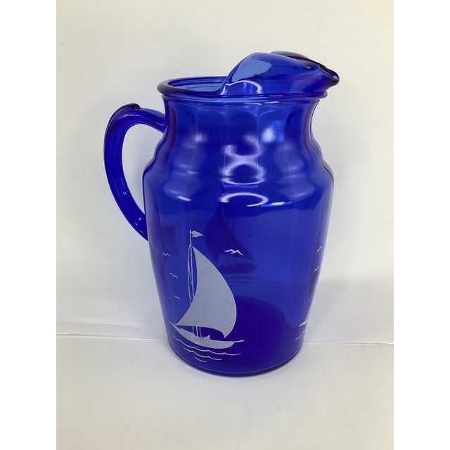 Vintage Hazel Atlas Sailboat Cocktail Set Shaker, Ice Bucket, Pitcher
