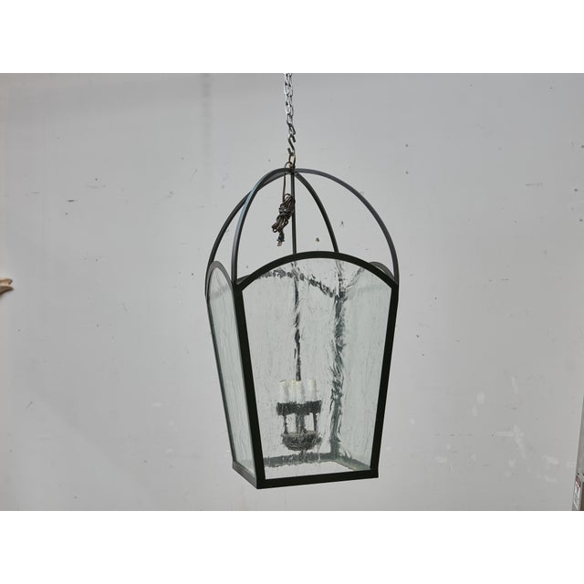 Pair of Large French 1900s Iron Lanterns with Rippled Glass, Rewired for USA For Sale - Image 9 of 12
