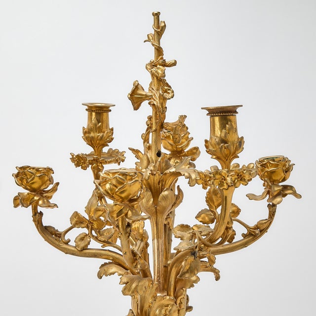 Louis XVI Style Two-Handled Green Marble & Gilt Bronze Six-Light Candelabras For Sale - Image 14 of 15
