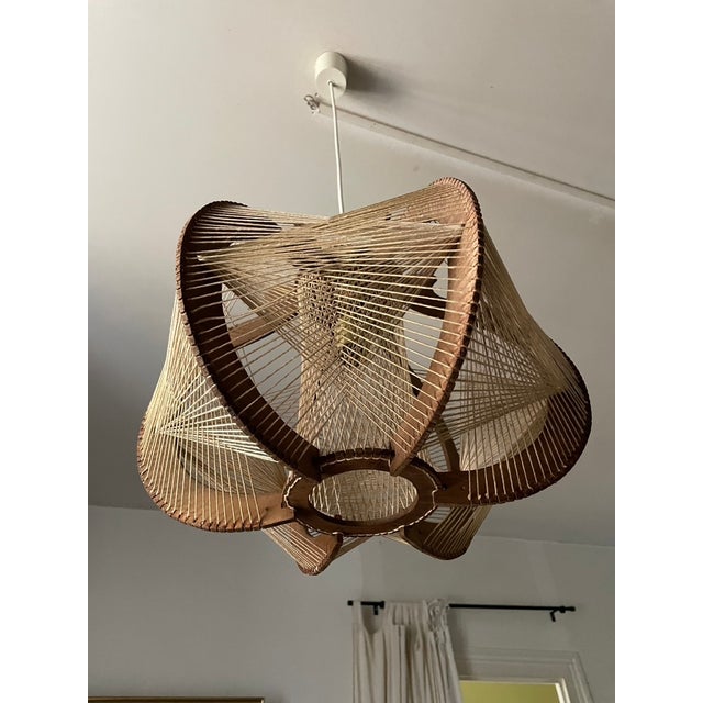 Scandinavian Cotton and Wood Pendant Light with Taut Wires, 1960 For Sale - Image 10 of 11