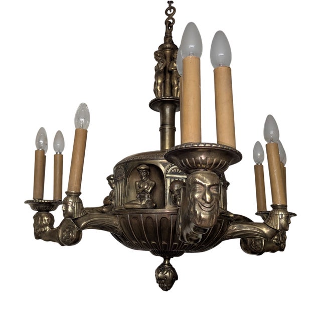 Antique Neoclassical Chandelier in Cast Brass, 1900s For Sale