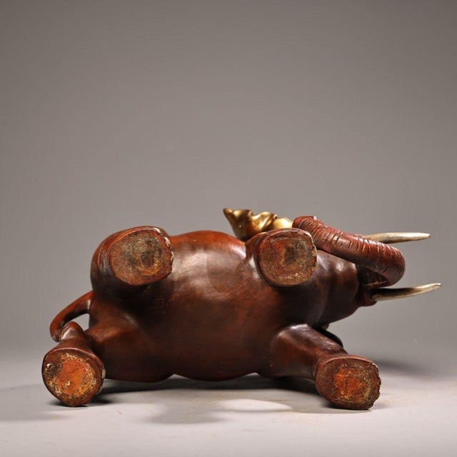 Vintage Red Copper Gilt Elephant Sculpture - Asian Auspicious Statue With Inscriptions For Sale - Image 10 of 10