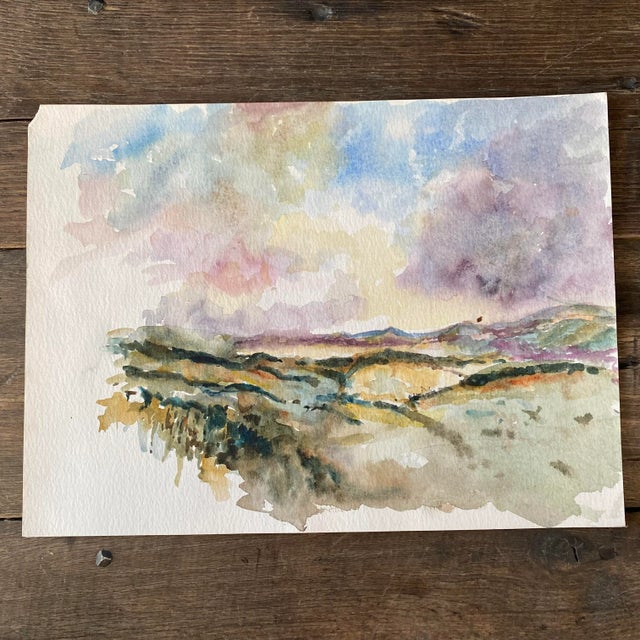 Beautifully done watercolor by British listed artist Bernard Harper Wiles of a British landscape with rolling hills with...