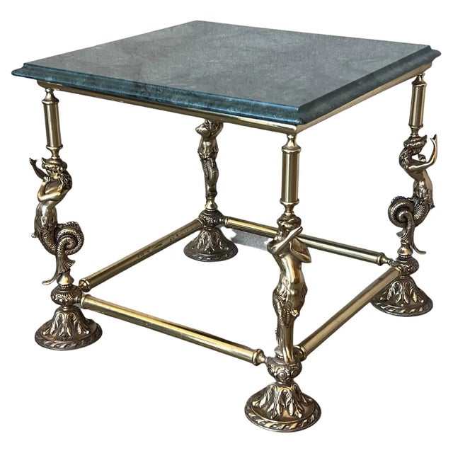 Italian Bronze Square Side Table With Green Marble Top, Circa 1845 For Sale - Image 9 of 9
