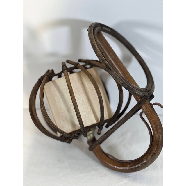 1950s Wall Sconce in Bent Rattan and Canvas by Louis Sognot, 1950 For Sale - Image 5 of 11